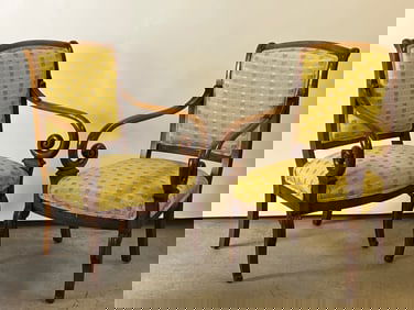 Pair of Biedermeier-style Scroll Armchairs