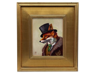 Gilt Framed Oil/Board: Dapper Fox