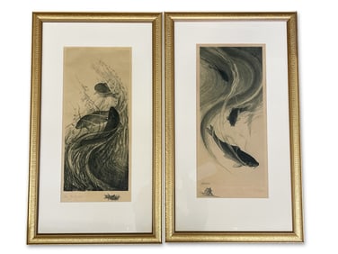 Two Charles Mielatz Etchings: Fish