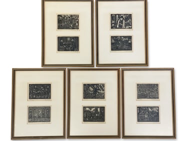 Ten Ilya Schor Woodblock Prints: Temple Scenes