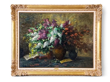 Jean Chaleye. Oil/Panel: Bouquet de Lilac