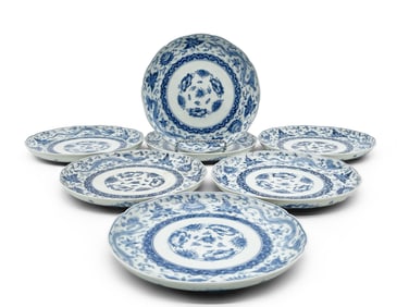 Seven Chinese Blue & White Dragon Plates