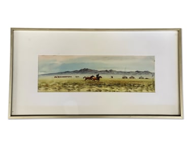 Mongolian Watercolor/Paper: Horses