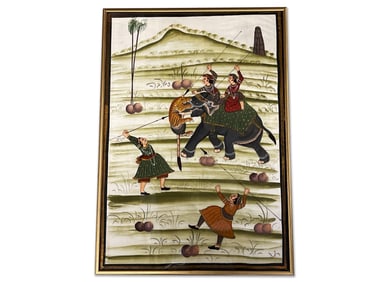 Indian Pith Painting on Fabric: Tiger Hunt