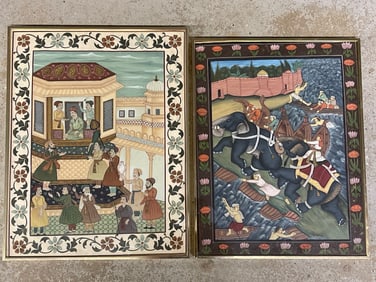 Two Indian School Pith Paintings on Silk