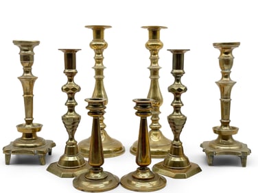 Eight Fine Brass Candlesticks