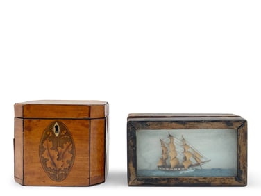 Shell Tea Caddy and Inlaid Dresser Box