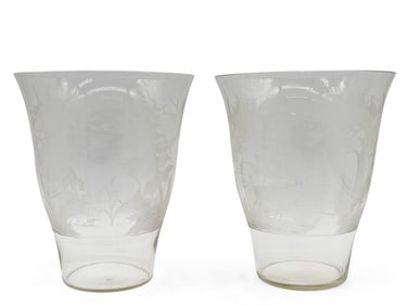 19th C. Etched Glass Woodland Vases