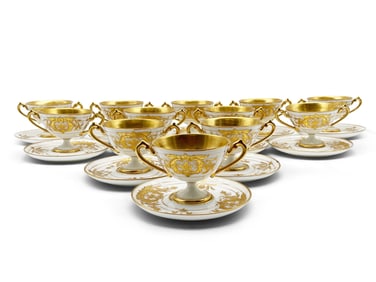 12 Dresden Gilt-Handled Compotes and Saucers
