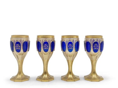 Four Czech Bohemian Gilt Glass Goblets