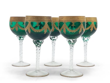Seven Bavarian Green Glass Goblets