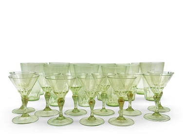 26-piece Green Venetian Glassware Grouping