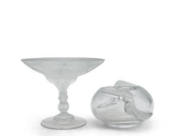 Lalique Peacock Compote and Adelaide Bowl