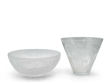 Lalique Pinsons Bowl and Bluets Vase