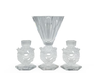 Lalique Mesange Vase and Candlesticks