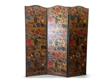 Dutch-style Painted Leather Room Divider Screen