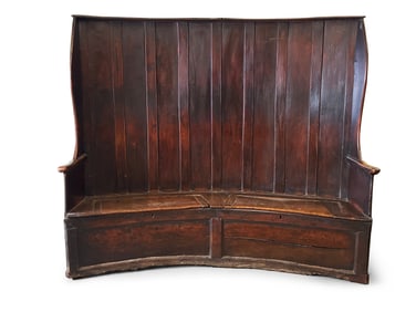 Large English High-Back Curved Settle Bench
