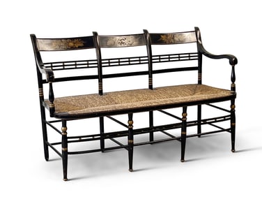 19th C. Stenciled Rush Seat Settee