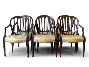 Six Hepplewhite-style Carved Mahogany Dining Chairs