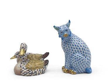 Herend Fishnet Lynx and Ducks