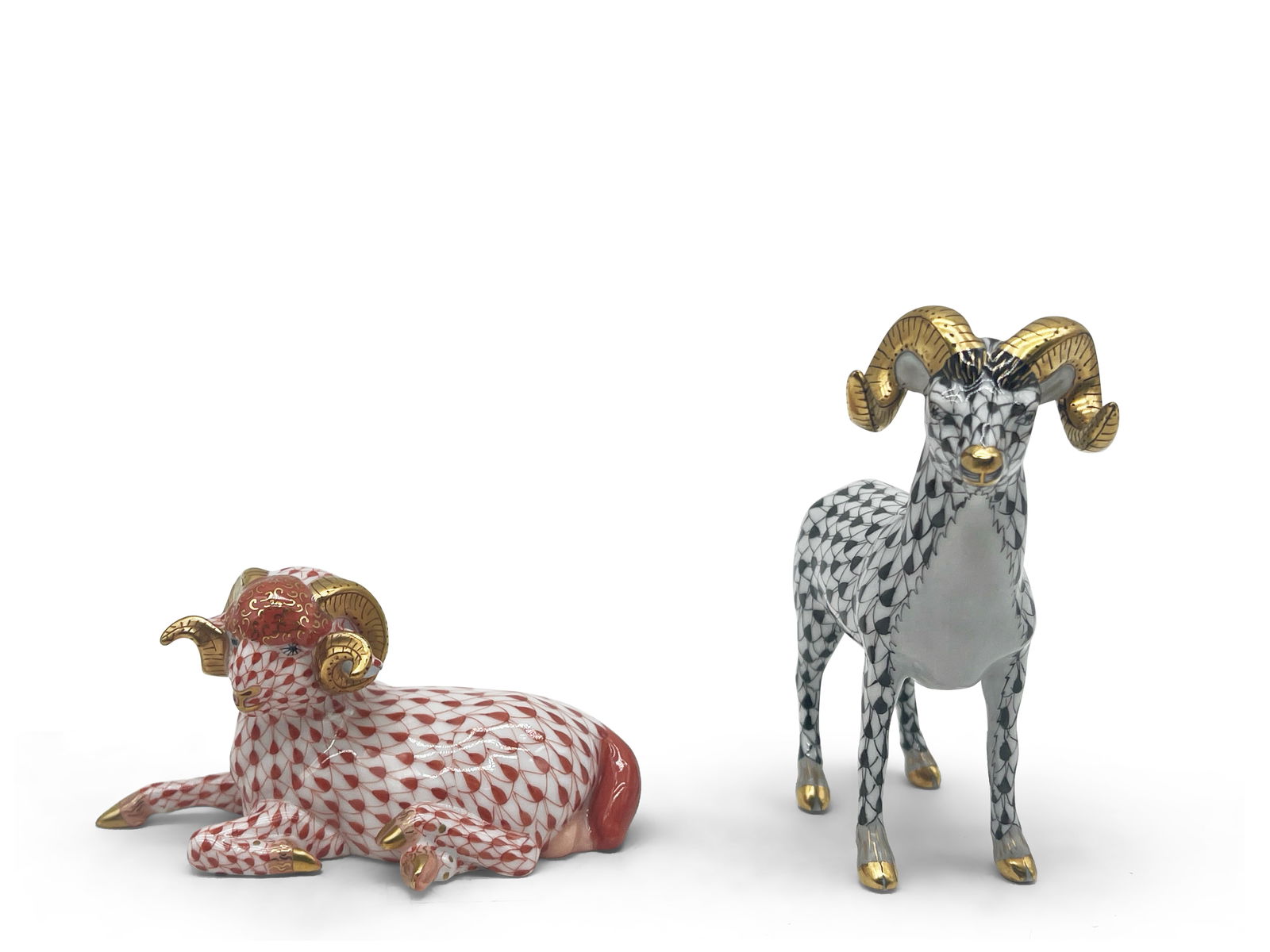 Two Herend Fishnet Horned Rams (1 of 4)