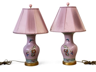 Pair of Chinese Famille Rose Porcelain Table Lamps