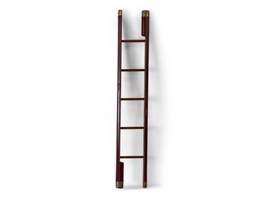 English Tacked Leather Folding Library Ladder