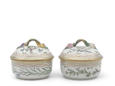 Two Royal Copenhagen Flora Danica Tureens