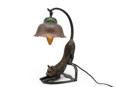 Art Nouveau-style Bronze Cat Lamp