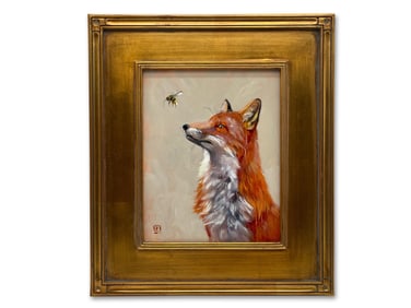 Gilt-Framed Oil/Board: Young Fox