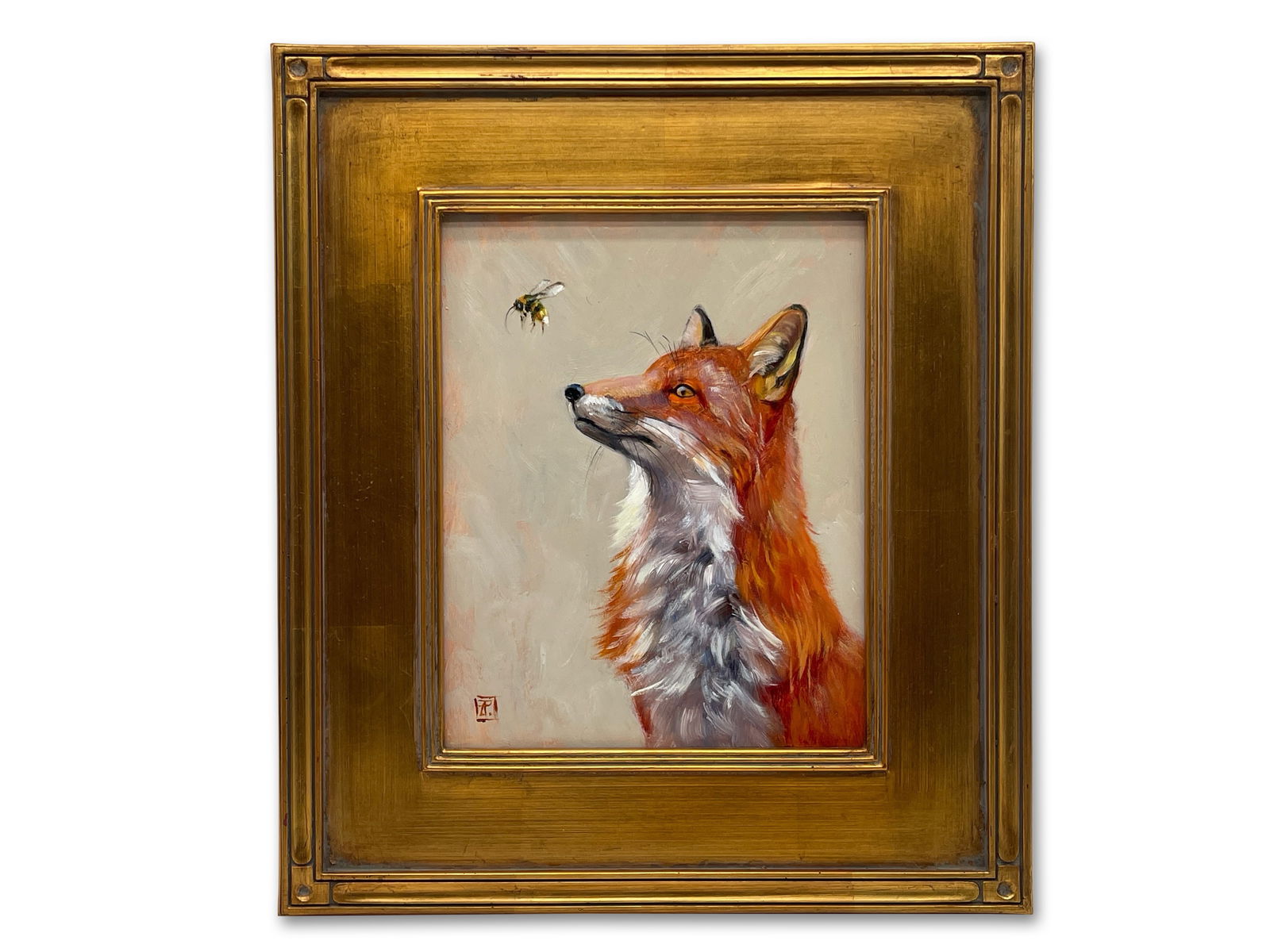 Gilt-Framed Oil/Board: Young Fox (1 of 4)