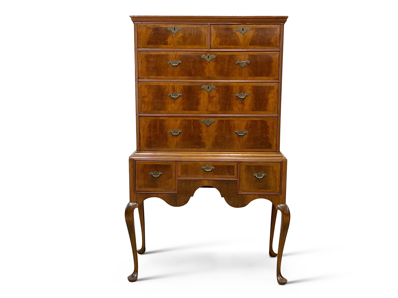 New England Queen Anne Walnut and Maple Highboy (1 of 11)