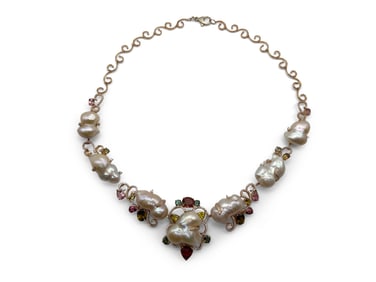 14K Baroque Pearl Gemstone Necklace