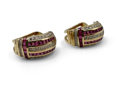14K Gold Diamond and Ruby Earrings