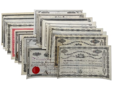 Nineteen 19th and 20th C. Stock Certificates