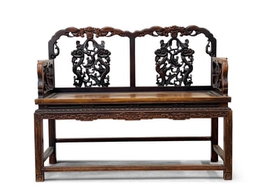 Chinese Carved Hardwood Settee