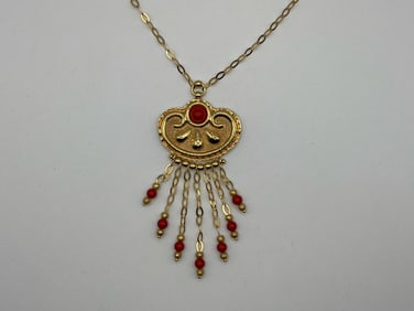 Italian 14K and Coral Necklace
