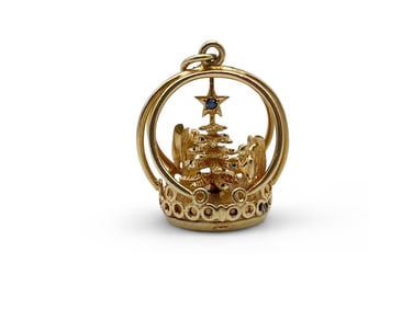Large 14K Yellow Gold Christmas Charm Pendant