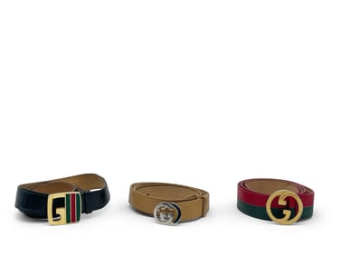 Three Gucci Logo Leather Belts