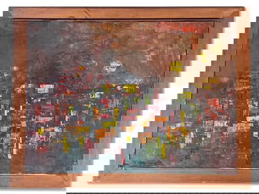 Signed Oil/Board: Geometric Abstract