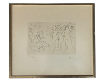 Jack Levine. Etching: Three Nudes and a Shephard
