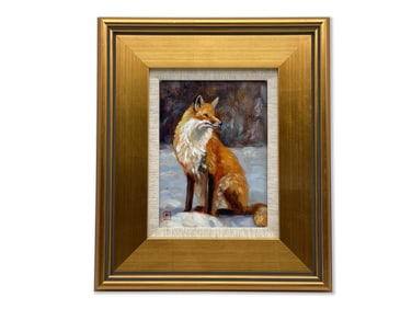 Gilt-Framed Oil/Board: Fox