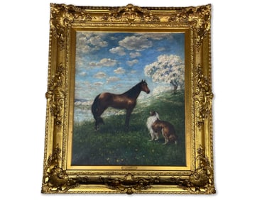 Carl Kahler. Oil/Canvas: Horse and Dog