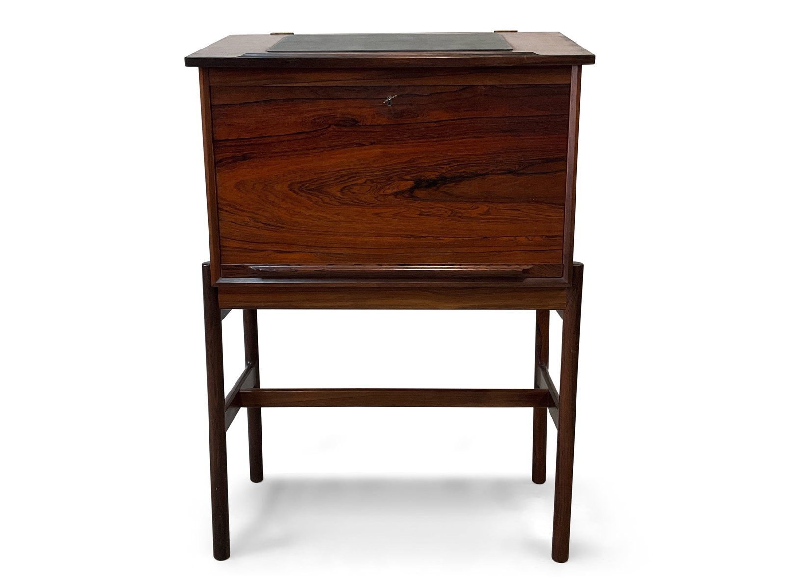 Arne Wahl Iverson Rosewood Lectern: An Arne Wahl Iverson rosewood lectern or desk with a slant-front opening above a locking flip-down door. 47in tall x 32in wide x 18-1/2in deep. | Philadelphia Metro area delivery, NYC curbside deliver