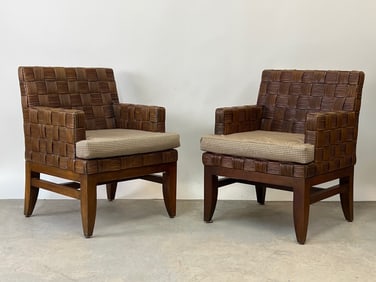 Pair of Contemporary Woven Cane Lounge Chairs