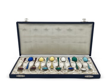 12 Ela of Denmark Sterling & Enamel Demitasse Spoons