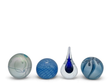 Four Signed Art Glass Paperweights