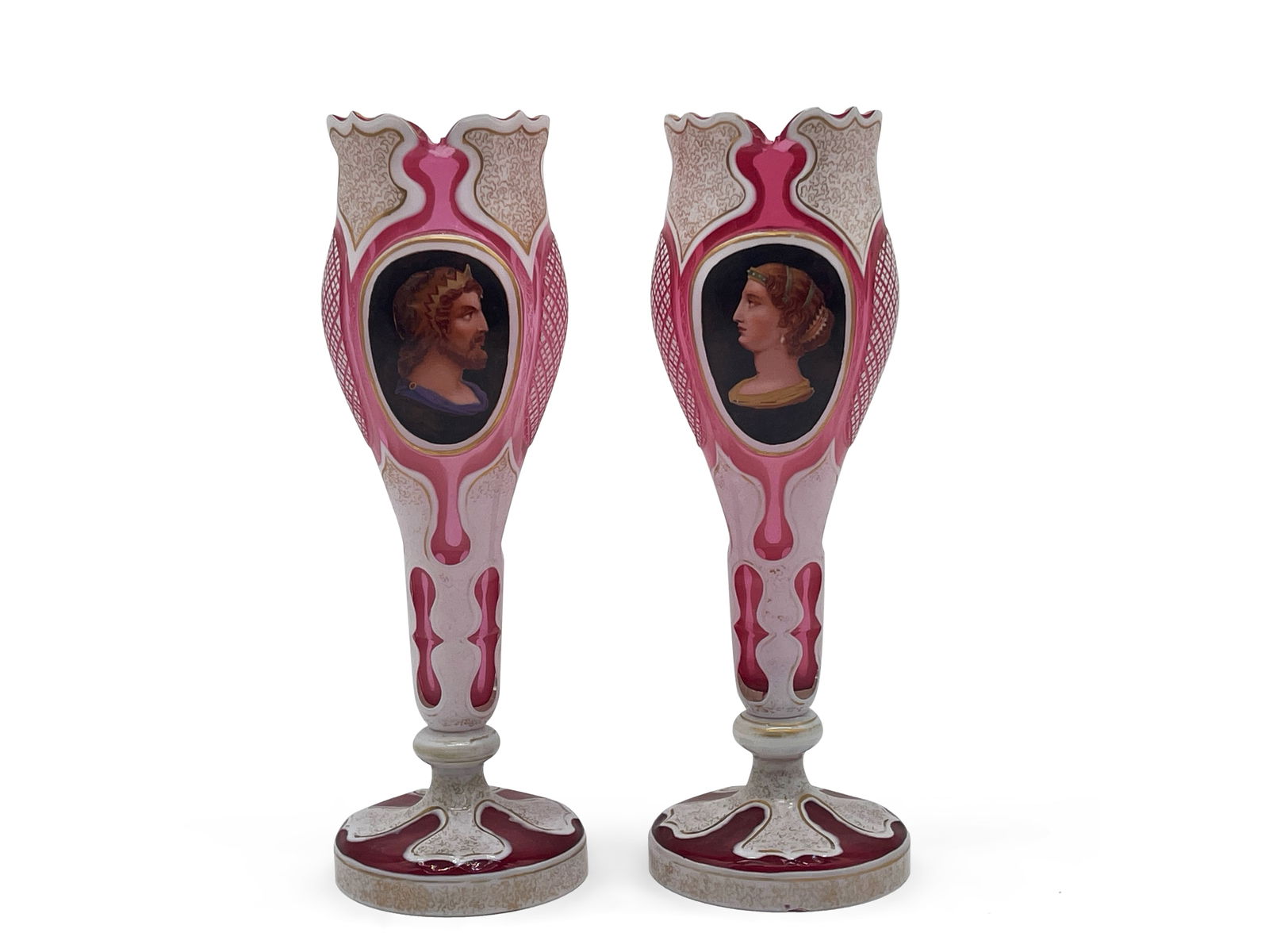 Pr. 19th C. Moser-style Portrait Glass Vases (1 of 11)