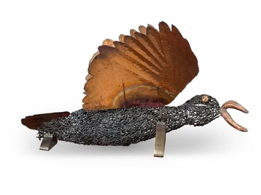 Artisan Brutalist Mixed-Metal Bird Sculpture
