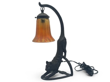 Art Nouveau-style Bronze Cat Lamp